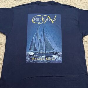🎸 '94 Crosby, Stills, Nash Band Wooden Ships Lyrics Extreme Vintage Navy Lyric T